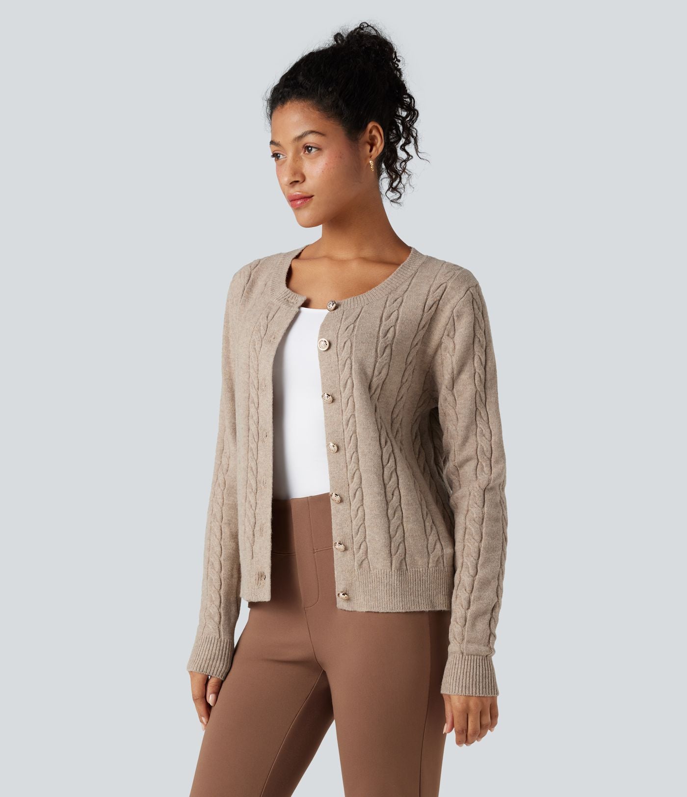 Cardigan tailleur col rond torsadé manches longues