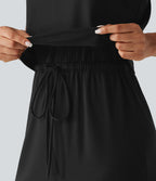 Robe nuisette midi casual à ourlet courbé fendu et cordon de serrage