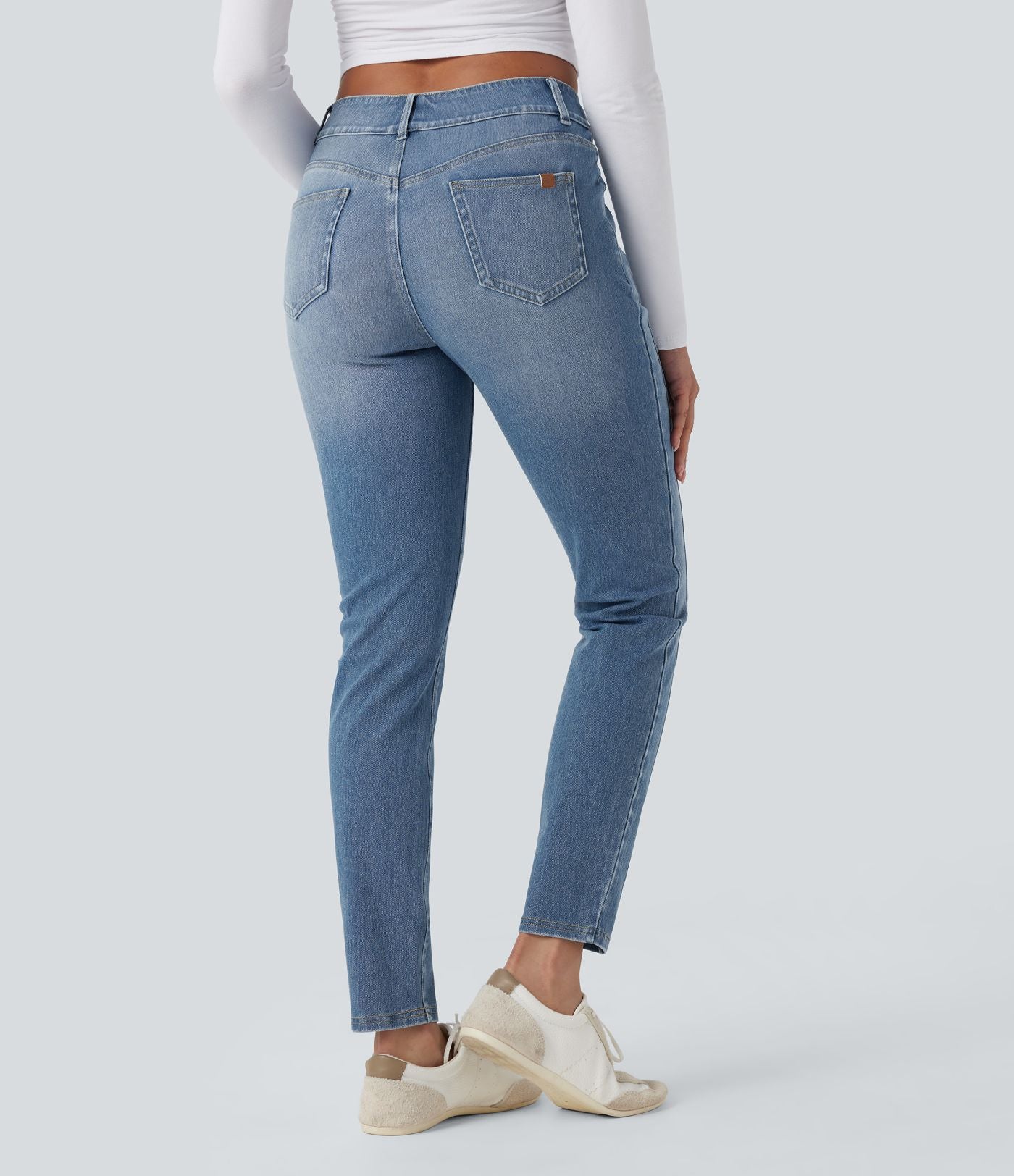 Jean skinny 7/8 décontracté taille mi-haute délavé Halara Flex™ avec poches