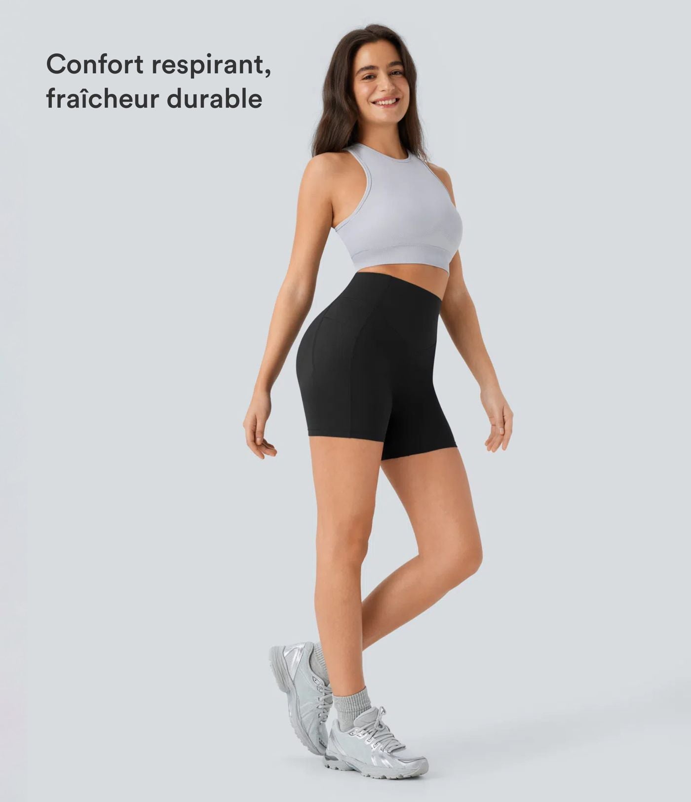 Short cycliste 12,5 cm d'entraînement gainant galbant taille haute avec effet scrunch et poches Halara UltraSculpt™