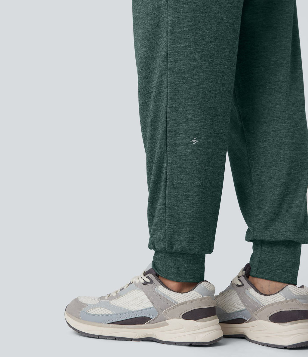 Jogging taille haute froncé chiné avec poches