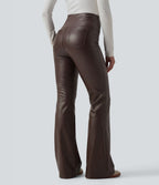 Pantalon évasé décontracté gainant taille haute extensible en molleton PU avec poches