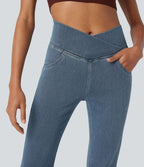 Halara Flex™ - Jean Ultra Evasé Tricot Extensible Lavé Poches Croisées Taille Haute