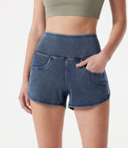 Short en jean casual moulant taille haute Halara Flex™ à ourlet incurvé avec poches