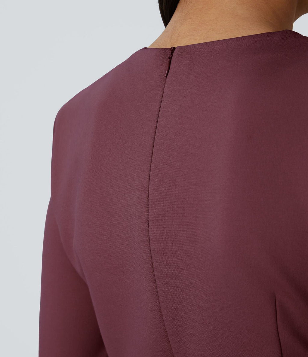 Robe de travail mini ajustée col rond à épaulettes à manches longues et ourlet