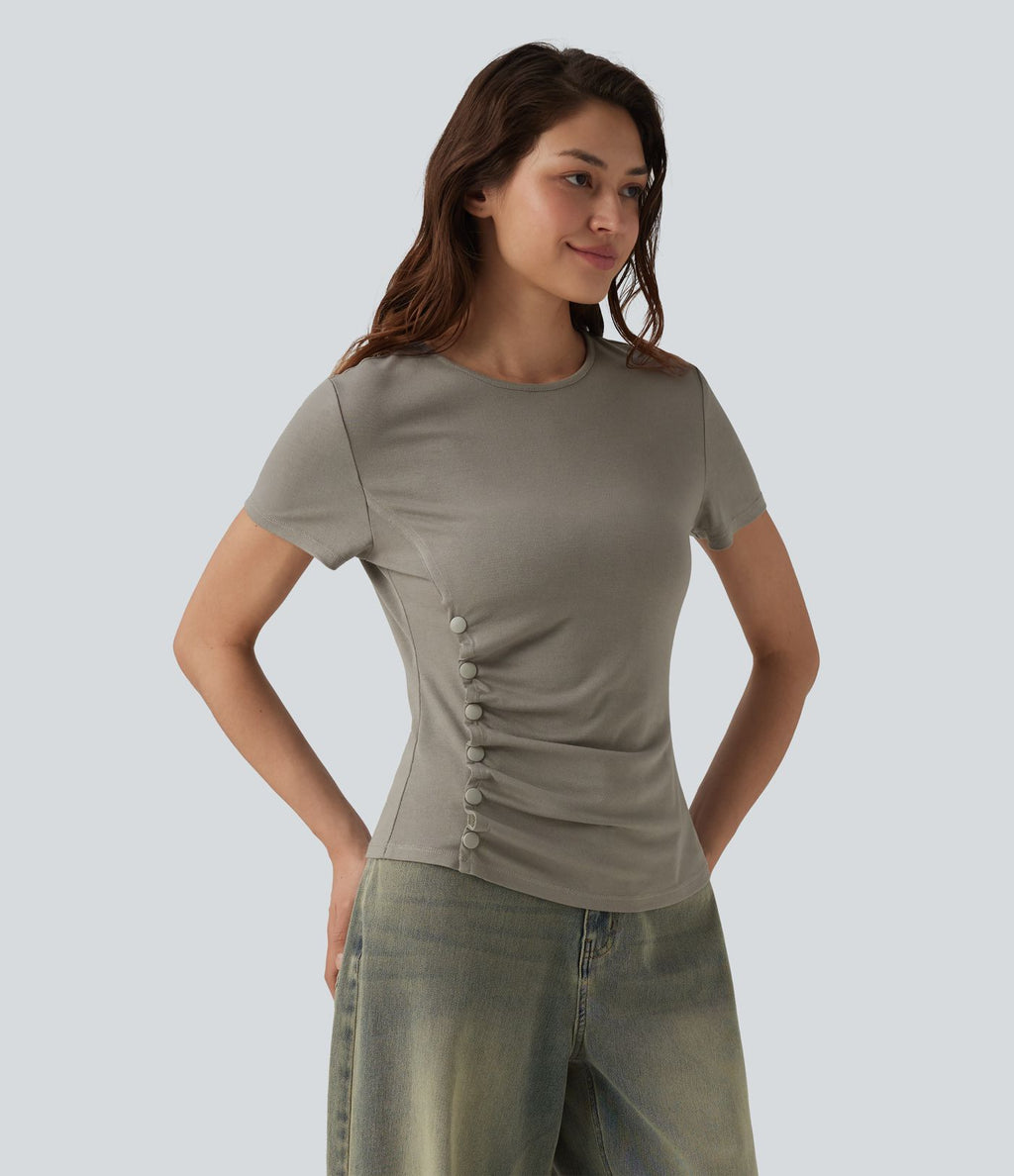 T-shirt col rond manches courtes avec boutons-pression