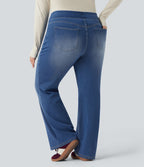 Jean décontracté Halara Flex™ grande taille bootcut taille haute en maille extensible délavée avec multiples poches