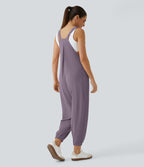 Salopette Casual Bretelles Ajustables Boutonnés Multiples Poches Plis et Tissu Gaufré