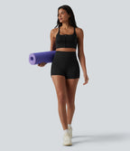 Short de yoga SoftlyZero™ Airy gainant slim taille haute à dos croisé à effet frais InstantCool, ourlet arrondi et poche