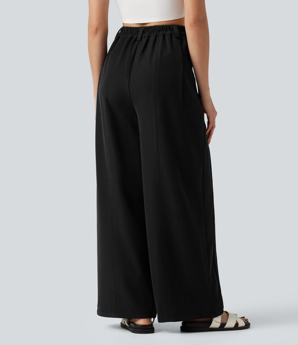 Pantalon tailleur large, taille haute, à poches