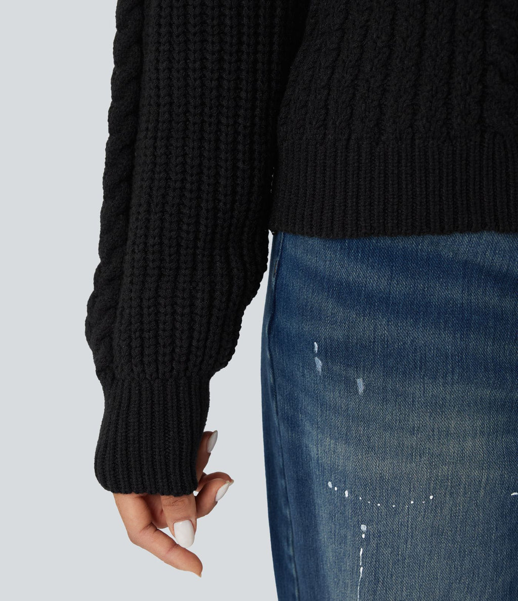 Pull décontracté maille torsadée col rond manches raglan longues coupe décontractée