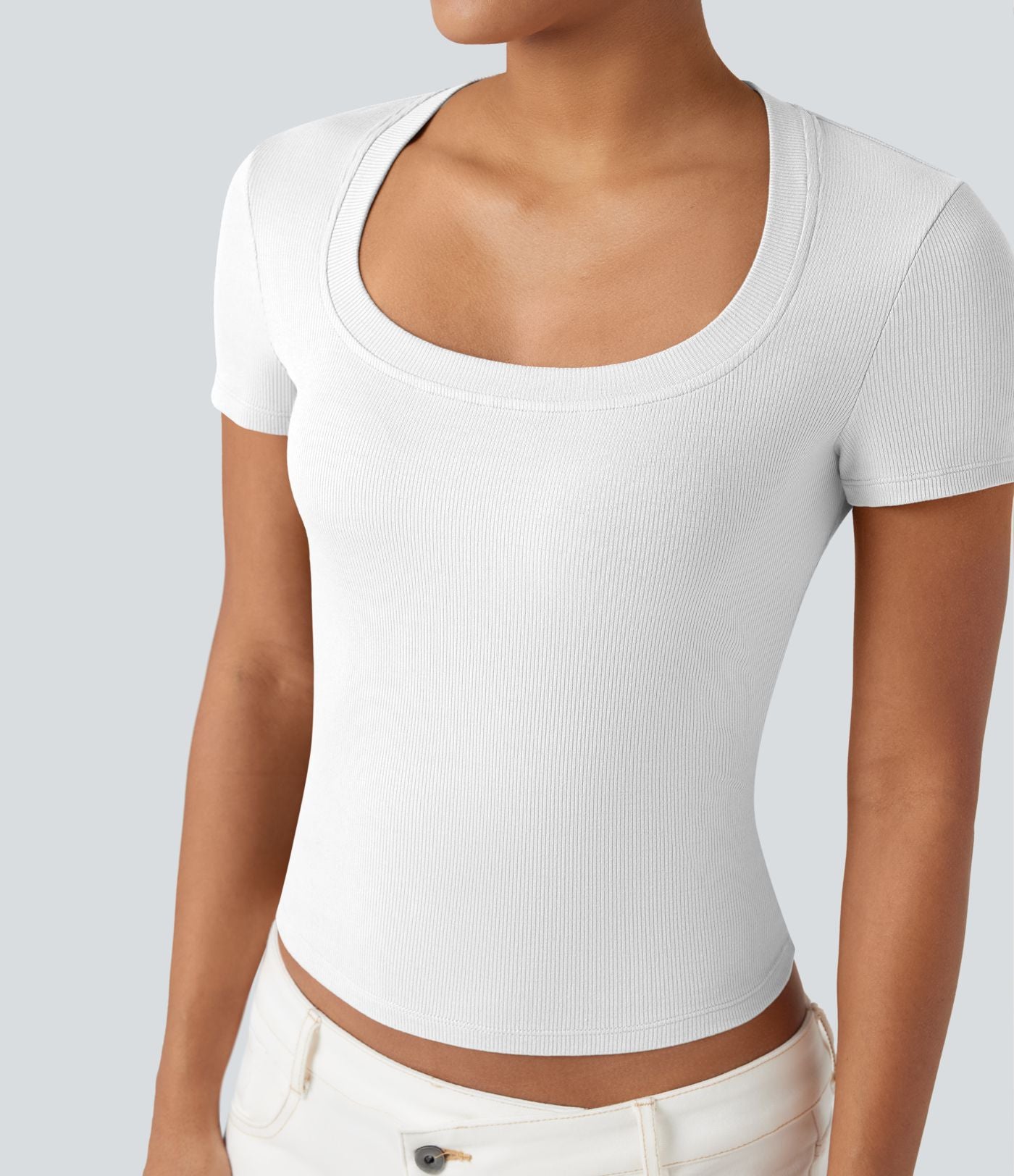 T-shirt décontracté maille côtelée manches courtes