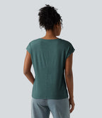 T-shirt décontracté chiné ample à manches courtes et col V