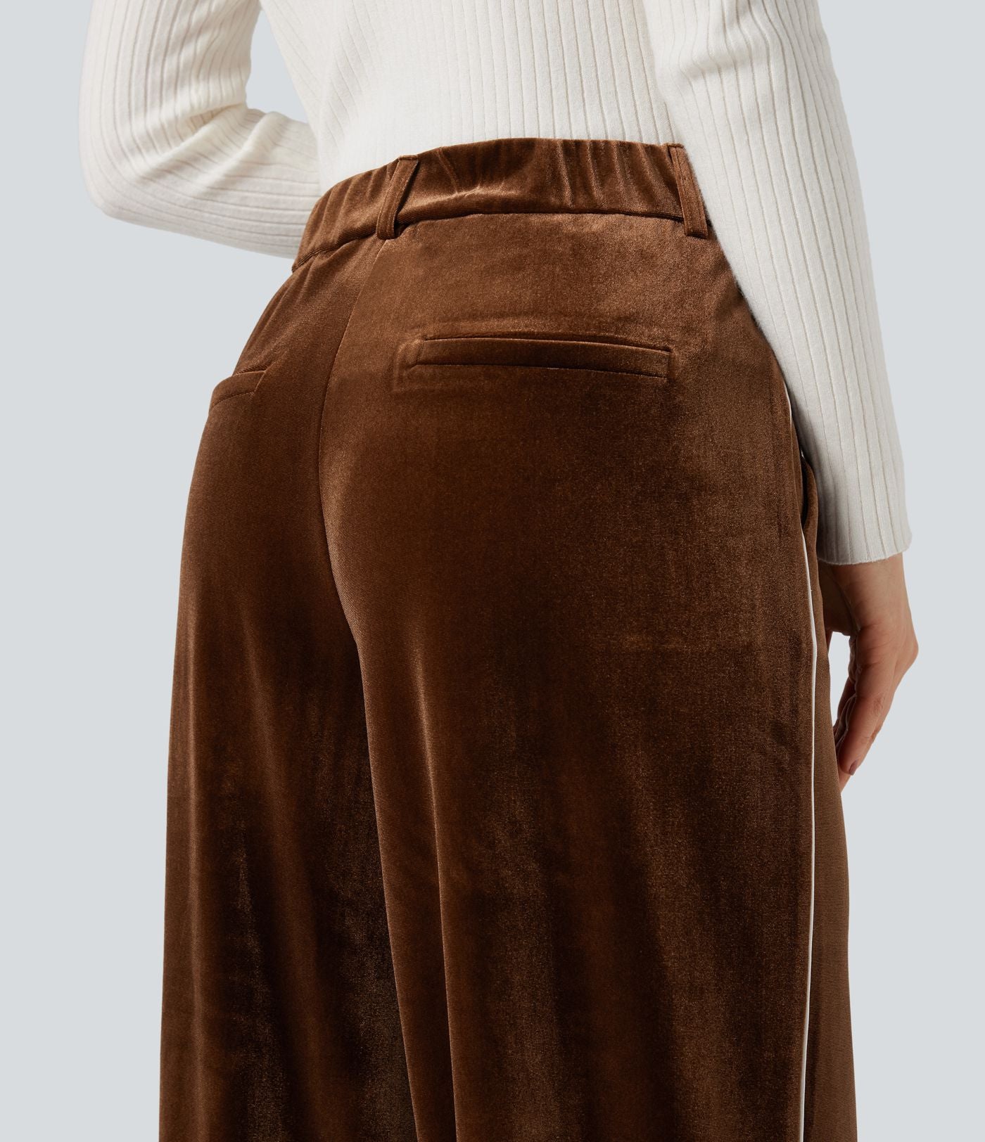 Pantalon velours color block coupe droite taille haute avec poches