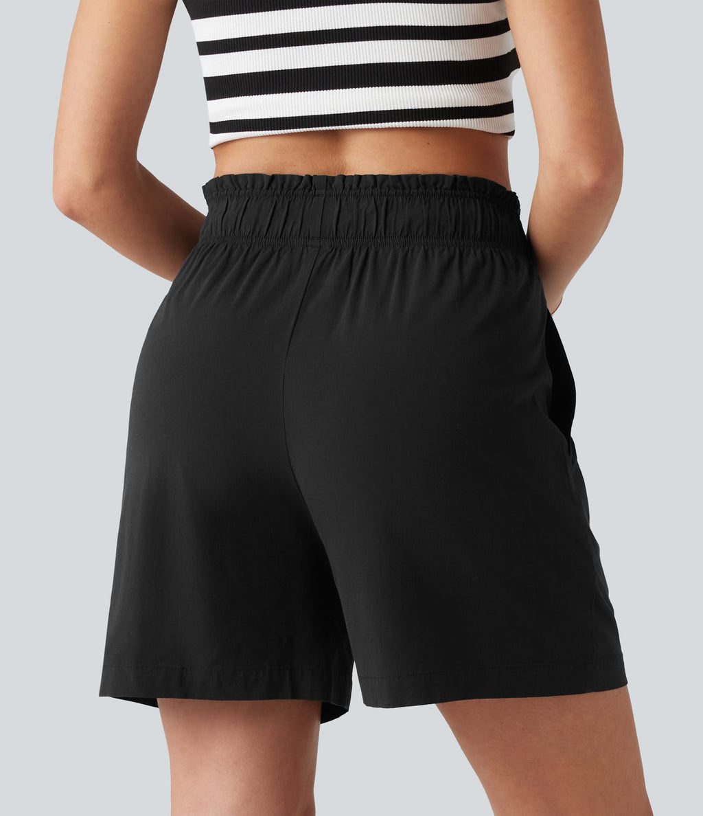 Short décontracté taille haute en lin stretch 12,5 cm avec poches