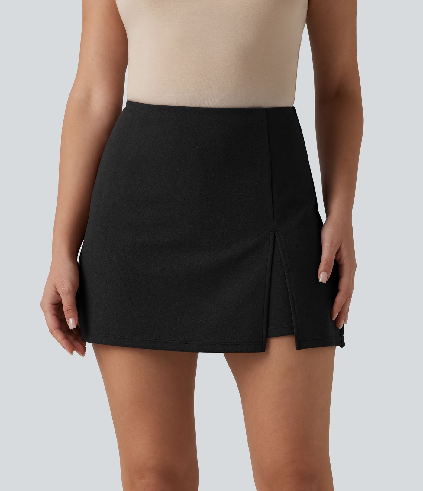 Jupe-short de travail fendue taille haute, infroissable et trapèze, avec poches
