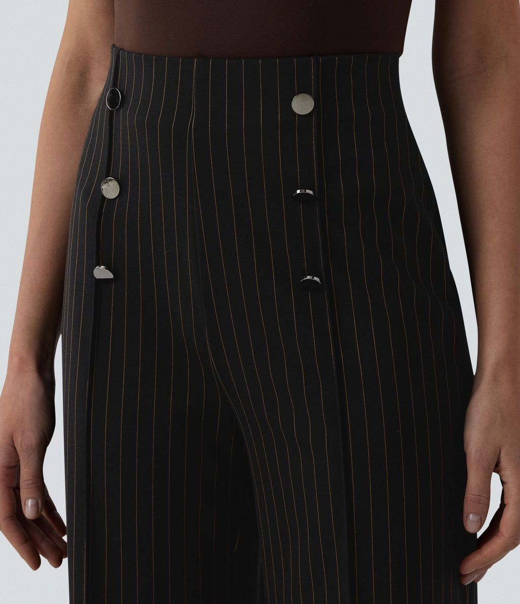 Pantalon tailleur large taille haute rayures avec poches