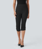 Pantalon Corsaire de Costume Taille Haute avec Poches Arrière et Boutons Pression