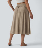Jupe midi casual fluide croisée taille haute avec poches