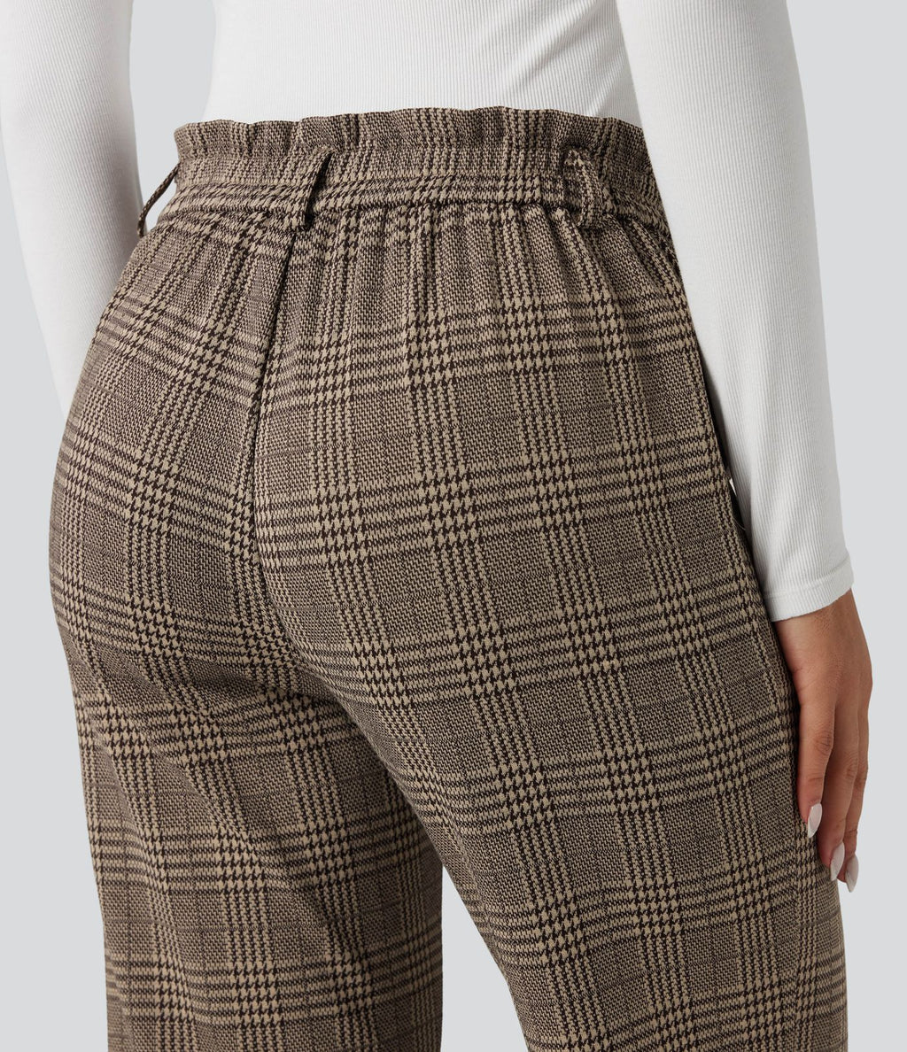 Pantalon tailleur Halara Flex™ pied-de-poule à carreaux coupe droite taille haute avec poches