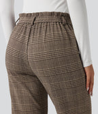 Pantalon tailleur Halara Flex™ pied-de-poule à carreaux coupe droite taille haute avec poches