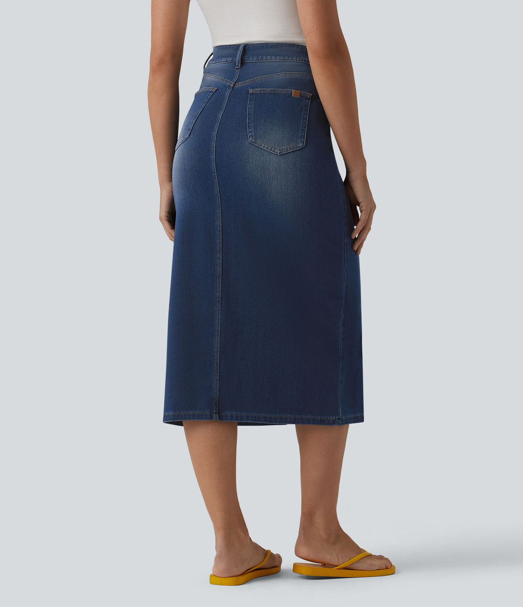 Halara Flex™ Jupe droite midi en denim taille haute avec fente et poches
