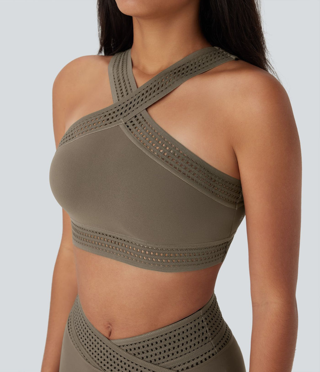Brassière de sport yoga soutien souple croisé à découpes bonnets A-D