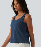 Débardeur décontracté en denim à col rond Halara Flex™ avec poche