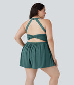 Combinaison-short de séjour grande taille 2-en-1 dos nu torsadée avec poches - Easy Peasy Edition