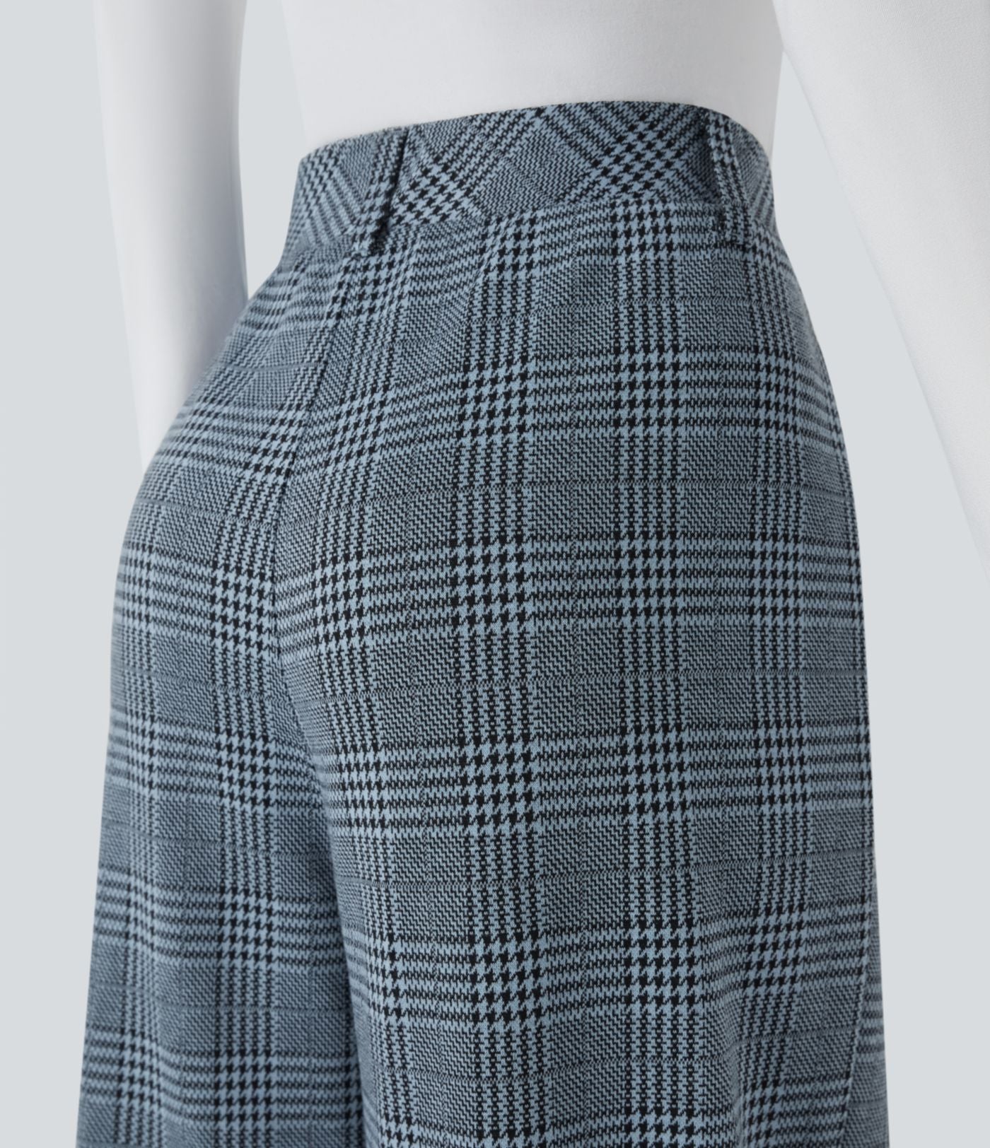 Pantalon taille haute décontracté large à carreaux, avec poches