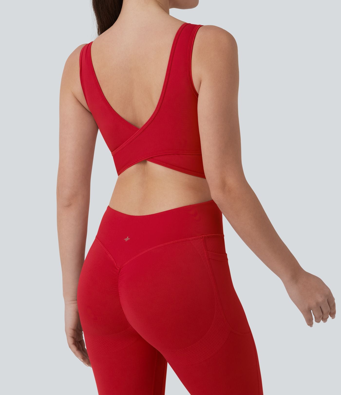 Combinaison d'entraînement Halara UltraSculpt™ évasée dos nu croisé gainante galbante avec fronces et coussinets fixes avec poches - Easy Peasy