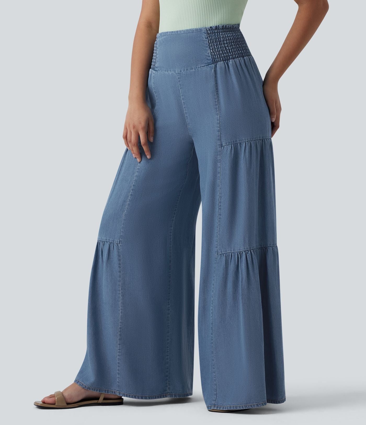 Jean large décontracté drapé taille haute en lyocell avec cordon de serrage et poches