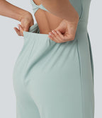 Combinaison casual dos ouvert torsadé avec soutien-gorge intégré et poches – Easy Peasy