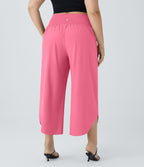 Breezeful™ Pantalon de Vacances Grande Taille Taille Haute avec Découpe Croisée Plissé Poche Latérale Fente et Séchage Rapide