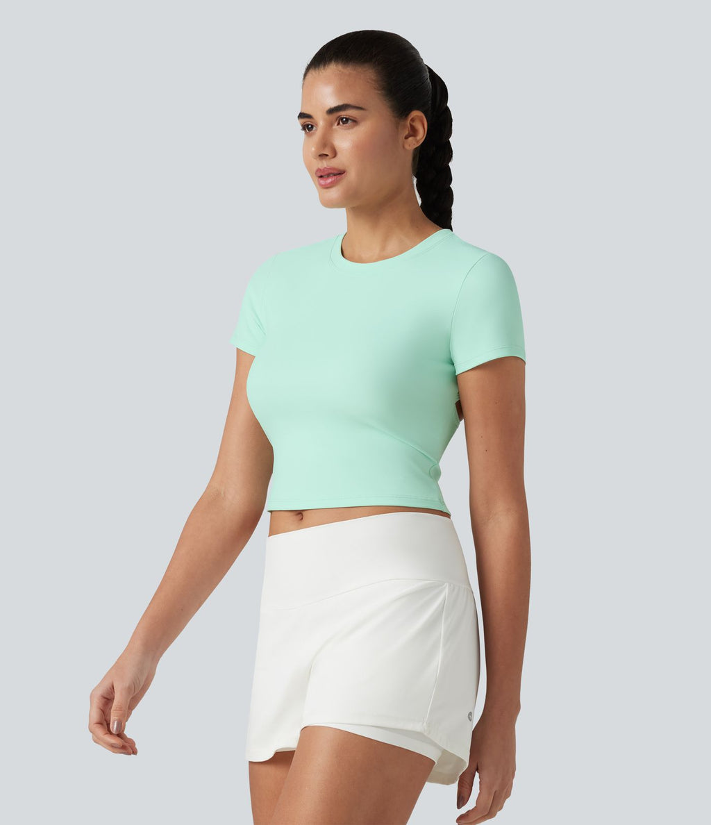 Haut SoftlyZero™ de sport d'entraînement col rond manches courtes avec découpe dos croisé effet frais InstantCool