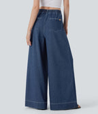 Jean palazzo ample et fluide Halara Flex™ Cool Touch en denim extensible tricoté à taille haute, séchage rapide et multiples poches