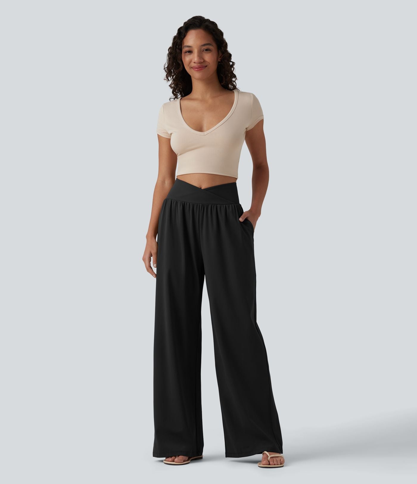 Pantalon ample décontracté SoftlyZero™ Airy taille haute croisé effet frais InstantCool avec poches