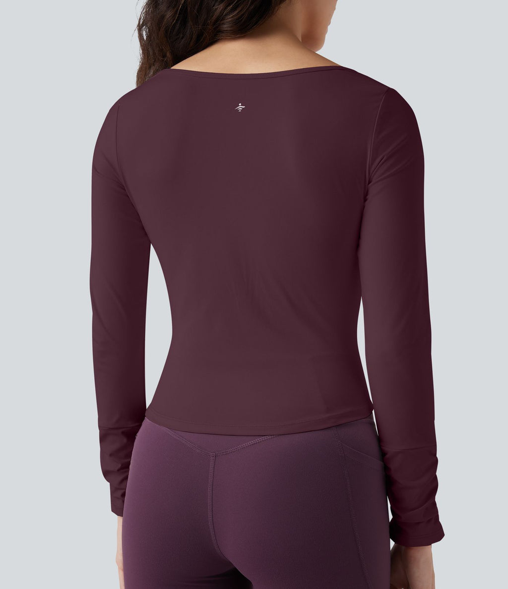 Haut de sport entraînement SoftlyZero™ Airy col carré manches longues froncé effet frais InstantCool