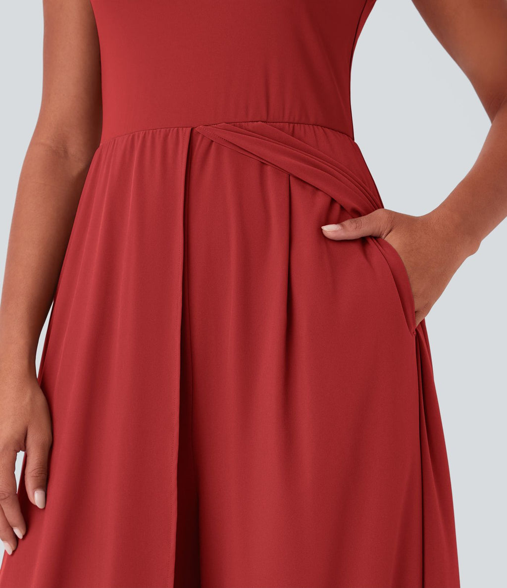 Combinaison Breezeful™ à séchage rapide pour demoiselles d'honneur et invitées de mariage, sans manches, avec fermeture éclair, poches latérales et détails contrastés