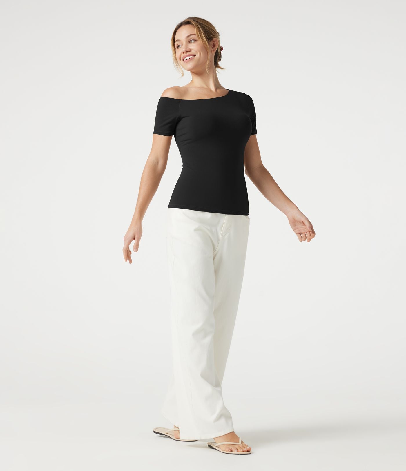 T-shirt casual Halara en jersey de coton asymétrique brassière intégrée bonnets B à DD