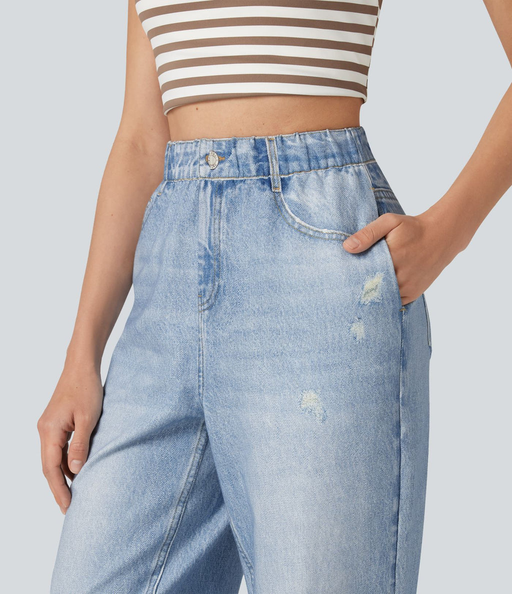 Jogging taille haute en molleton French Terry imprimé jean avec poches