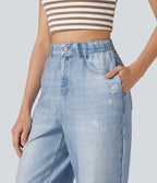Jogging taille haute en molleton French Terry imprimé jean avec poches