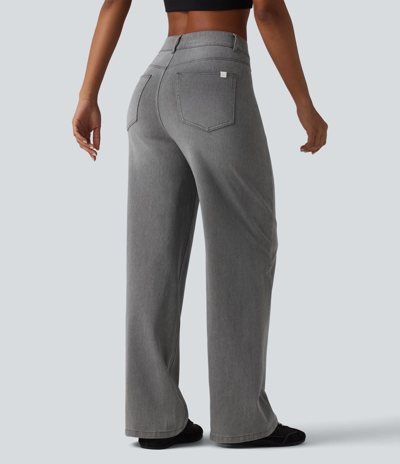 Jean baggy asymétrique Halara Flex™ taille haute effet délavé avec poches
