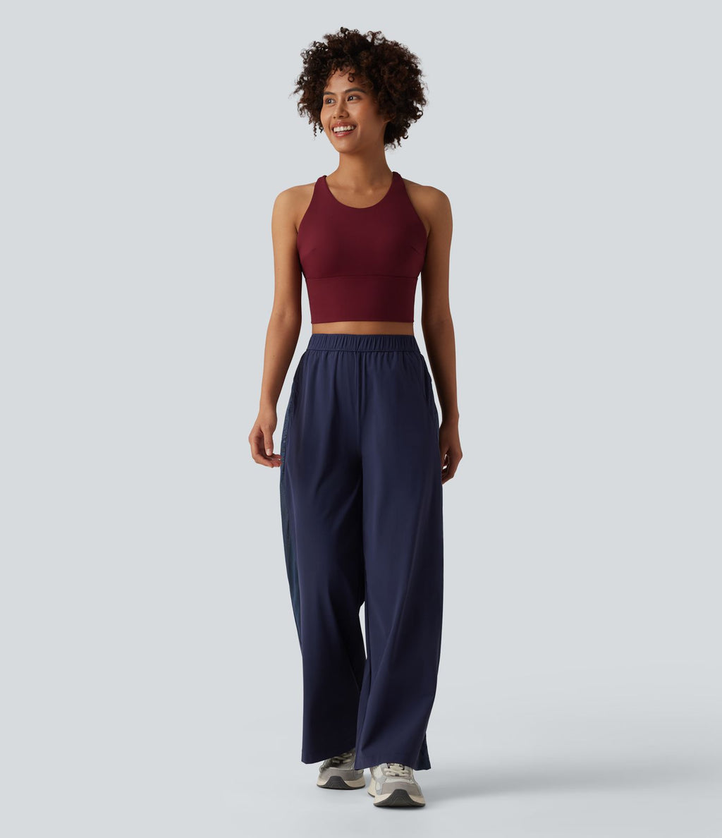 Pantalon sport coupe droite taille mi-haute mesh contrasté effet frais InstantCool séchage rapide avec poches, protection solaire UPF40+