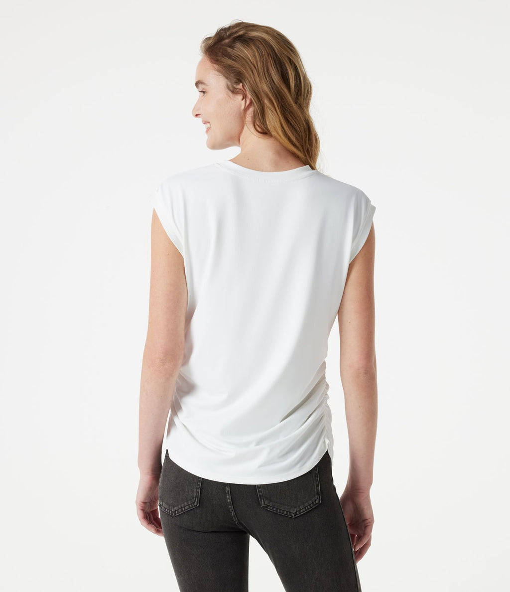 T-shirt casual froncé à col rond et manches courtes