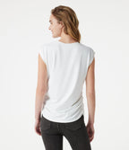 T-shirt casual froncé à col rond et manches courtes