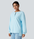 Sweat-shirt gaufré henley oversize manches longues avec poches