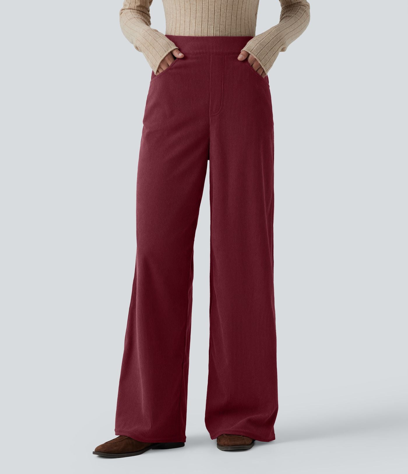 Pantalon velours côtelé tailleur et large Halara Flex™, taille haute, avec poches