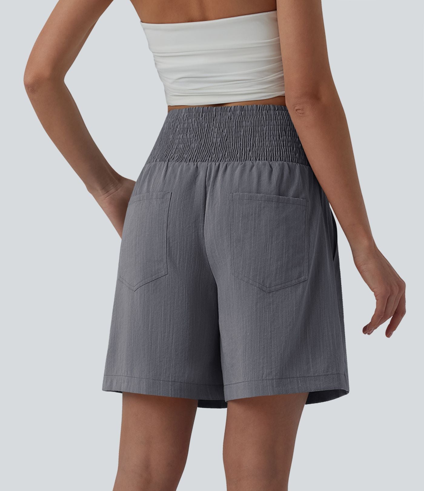 Bermuda casual aspect lin taille haute avec fronces 17,5 cm avec poches