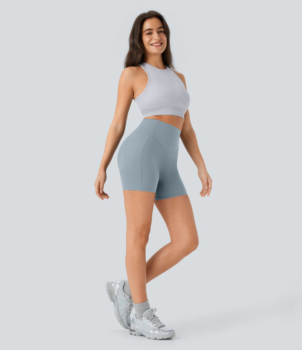 Short cycliste 12,5 cm d'entraînement gainant galbant taille haute avec effet scrunch et poches Halara UltraSculpt™